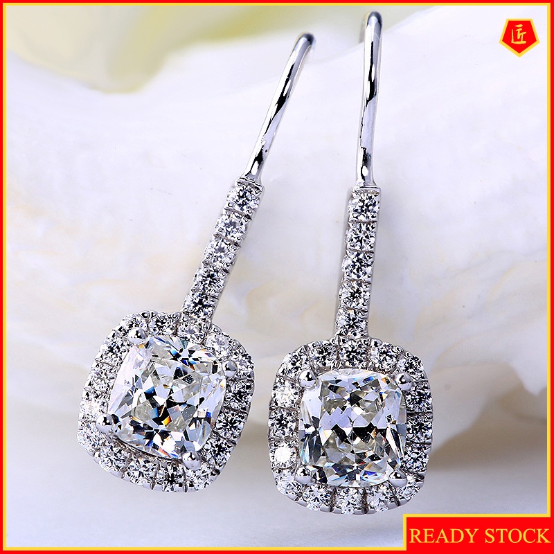 [Ready Stock]Four-Claw Moissanite Earrings Female Temperament Elegant