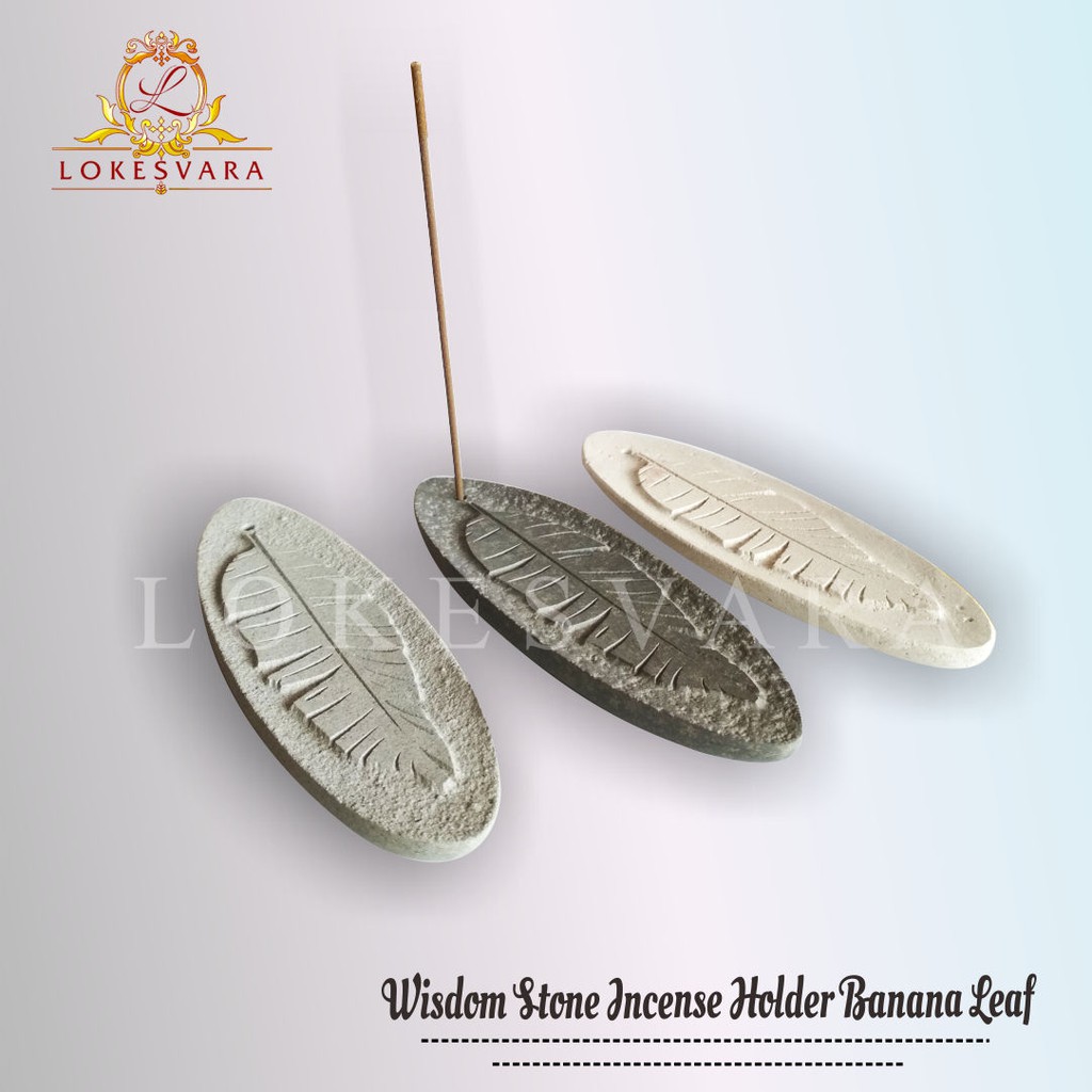 Tempat Dupa Hiolo Batu Wisdom Stone Incense Holder Banana Leaf