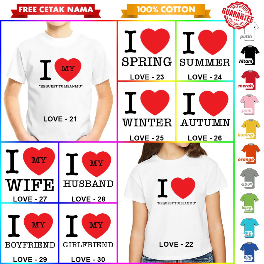 [FREE NAMA!!] Baju Kaos ANAK DAN DEWASA I LOVE COUPLE BANYAK MOTIF