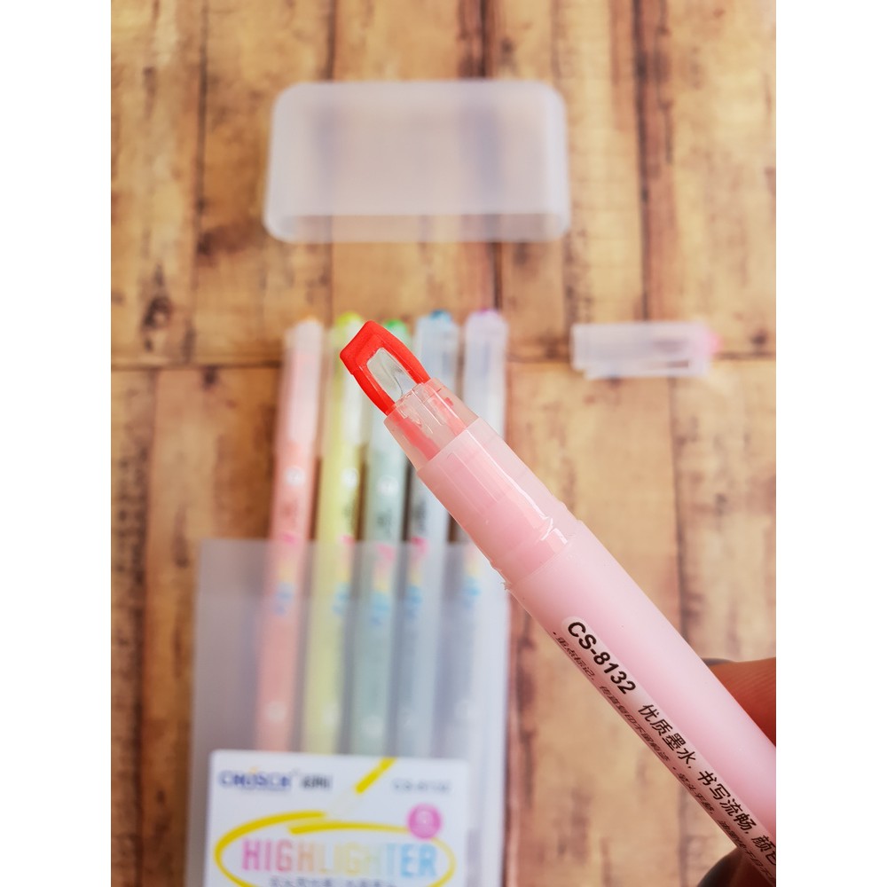 NEW INNOVATION 6 Pcs Highlighter Pen - 1 Pak Highlighter Chosch CS-8132 2 Mata + Bonus Kotak