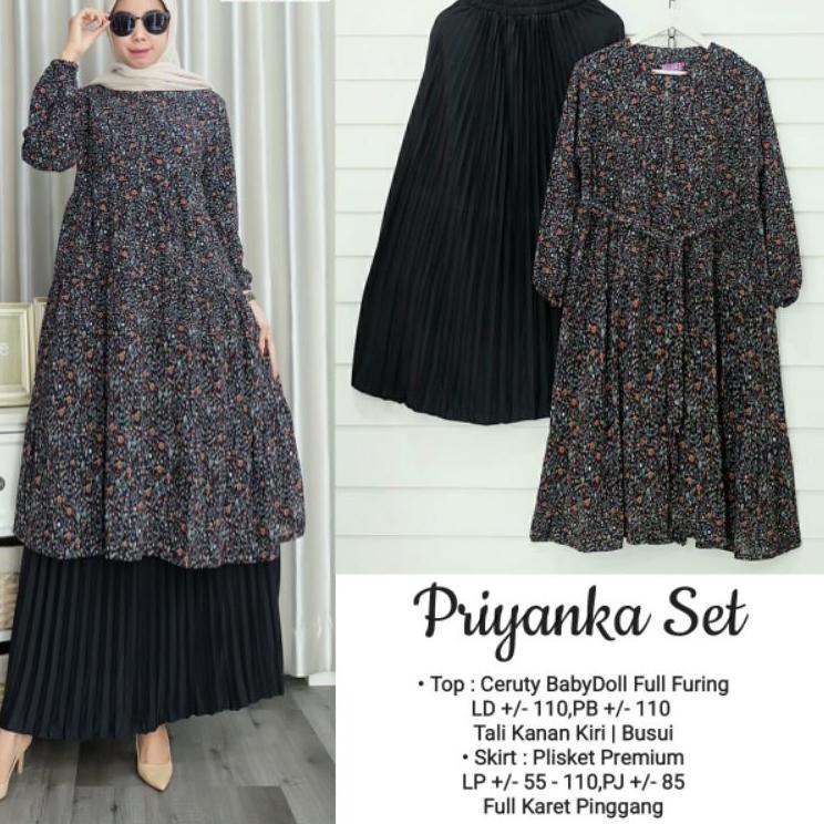 Harga Murah.. piyanka one set tunik kayla setelan rok plisket tunik ceruty babydoll baju setelan wan
