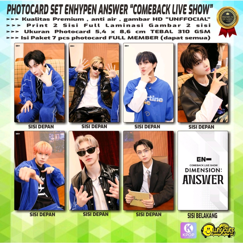 PHOTOCARD FULL SET KPOP PREMIUM ENHYPEN  DDU-DDU HAKDANG / DILEMA LIVE @LOCKERROOM / ANSWER  PHOTO SKETCH / COMEBACK LIVE PRINT 2 SISI FULL LAMINASI