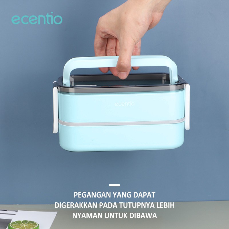 Kotak Makan Kotak Bekal Tahan bocor tempat makan Ecentio 1600ml portabel Double-Layers Lunch Box