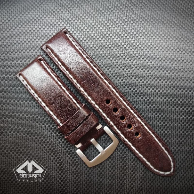 Strap jam tangan padded dark brown / tali jam tangan / tali kulit jam tangan /strap jam kulit asli / tali jam kulit asli