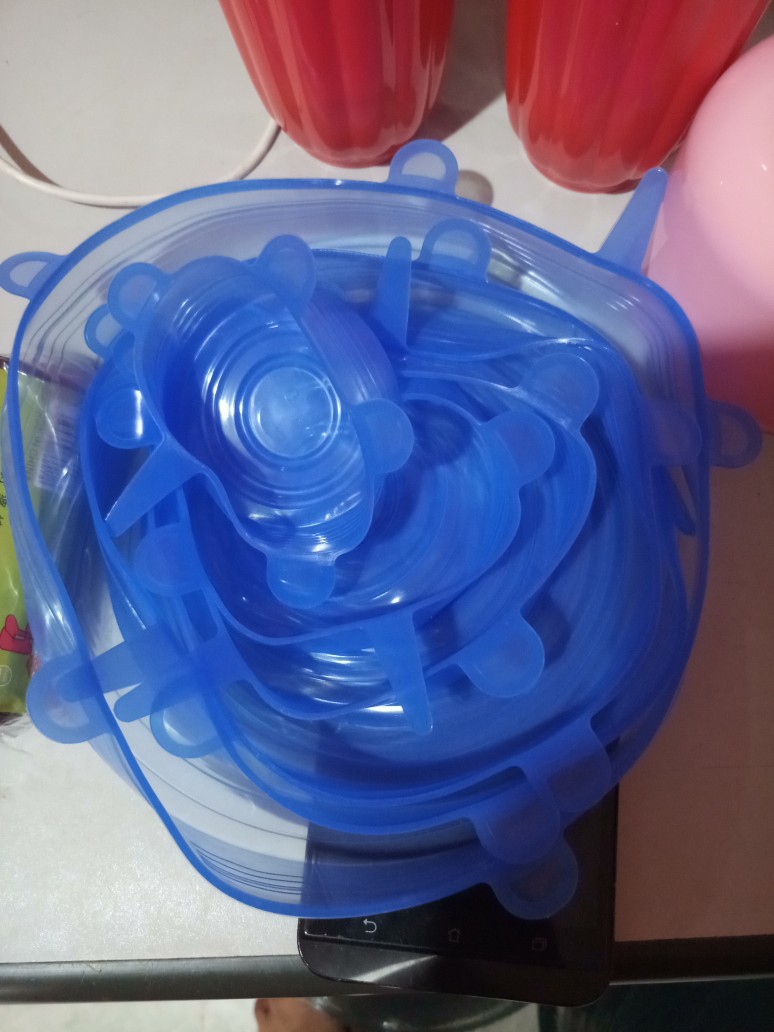 6pcs/set Penutup Wadah Makanan Dengan Bahan Silikon Elastis Dapat Digunakan Kembali