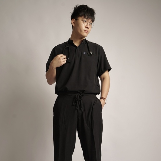 Baju Jaga MANDARIN SS - BLACK Scrubs Theatre Blues First Line Lengan Pendek