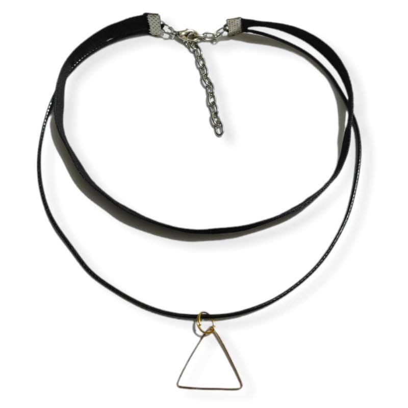 Black Double Layer Triangle Velvet Choker Necklace Kalung Segitiga Multilayer Dua Lapis