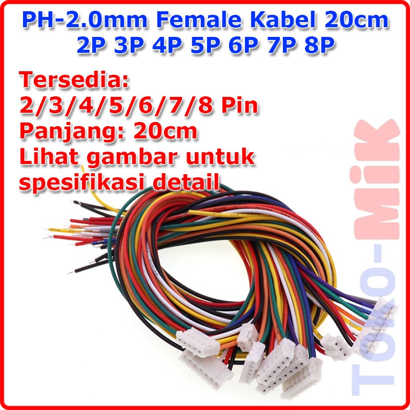 JST PH2.0 PH 2.0 mm 2.0mm Female 2P 3P 4P 5P 6P 7P 8P Kabel 20cm