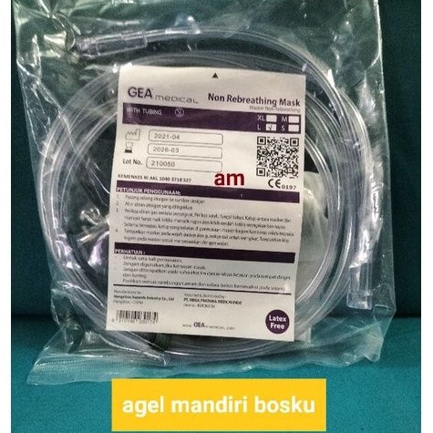 Masker Oksigen Non Rebreathing Mask NRM/Selang Oksigen NRM GEA