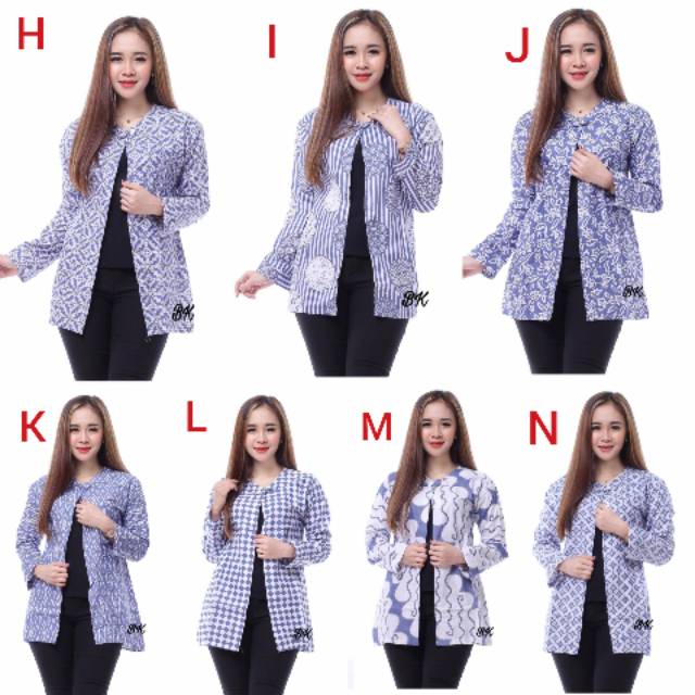 OUTER BOLERO BLEZER WANITA BATIK Biru Modern BAJU KERJA Kantor Simple