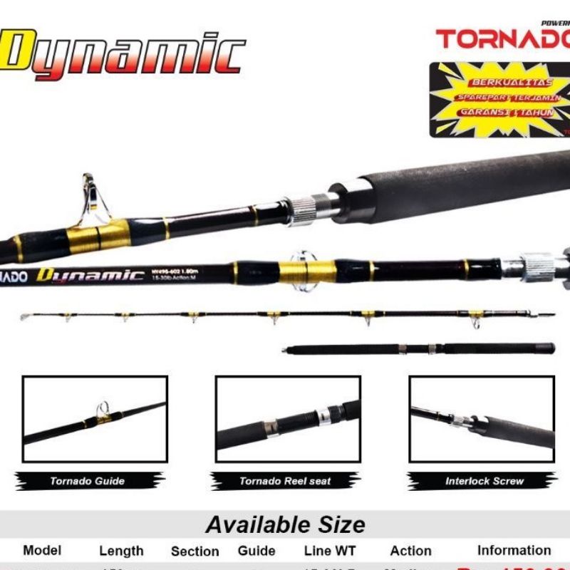 Joran Dynamic  30 lb / 15 kg Sambung 2 Ulir Super Kaku Power Tornado Blue Water