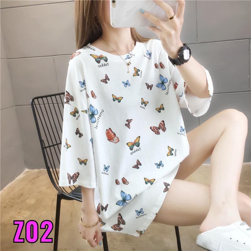 Oversize Tee Tshirt   Wanita Model Longgar Motif Kupu-Kupu