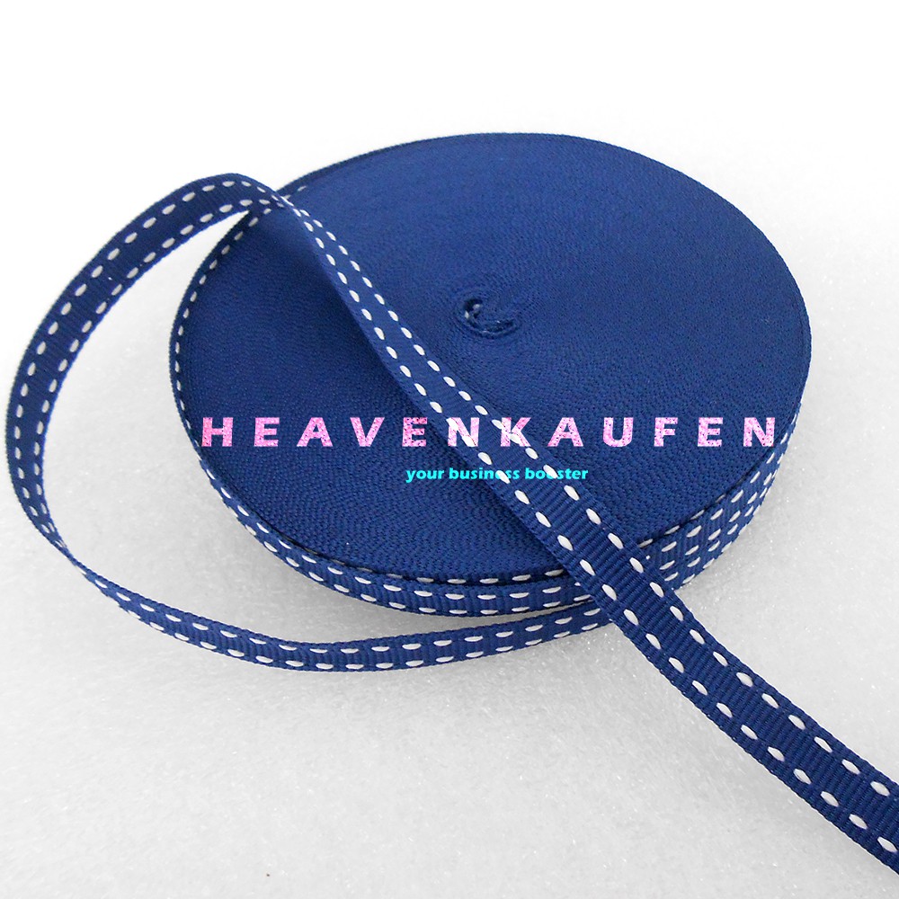 Tali Webbing Lanyard Halus Lebar 1 cm Warna Biru Navy Dongker Bintik / Garis Putus Putih Per Rol