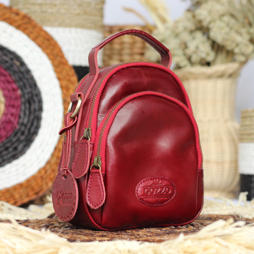 TAS SELEMPANG WANITA KULIT ASLI  DIANA MERAH MAROON/ FREE GRAVIR NAMA DI GANTUNGAN TAS