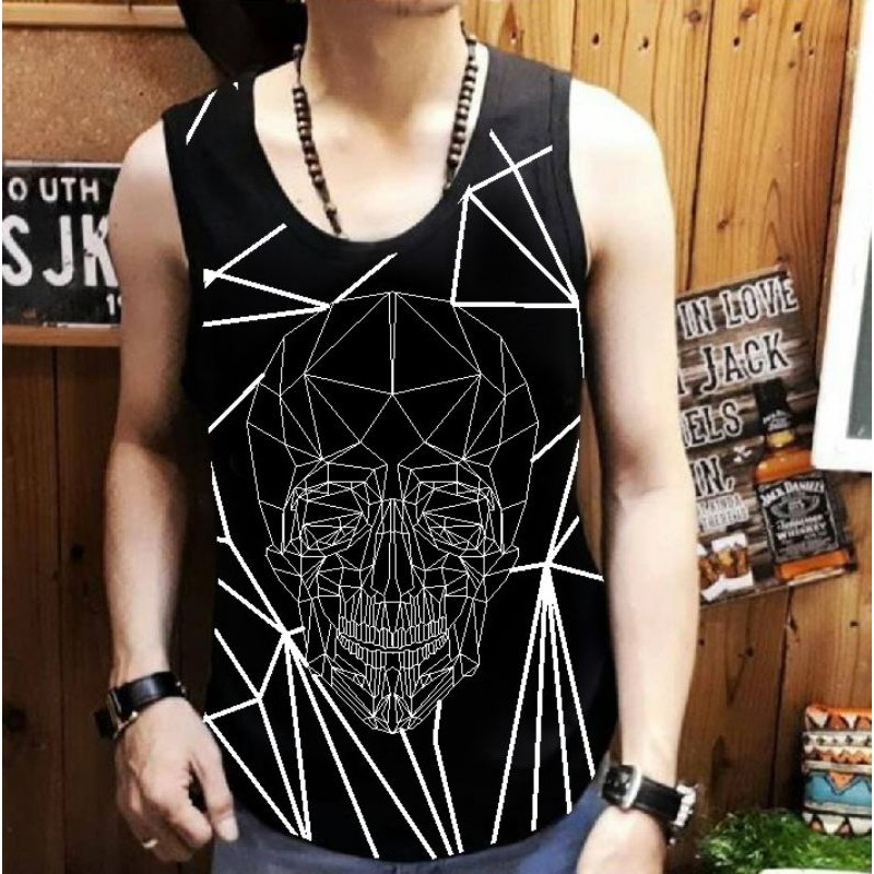 NEL-FASHION SINGLET  KAOS DISTRO/T-SHIRT SINGLET TENGKORAK ROBOT FIT L-XL