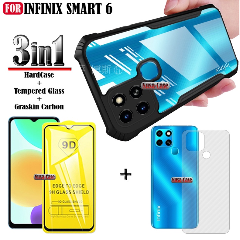 PROMO Paket 3IN1 Case For Infinix Smart 6 SoftCase Fusion Xundd Shockproof Free Anti Gores Layar &amp; Garskin Carbon Cover Back Body Handphone