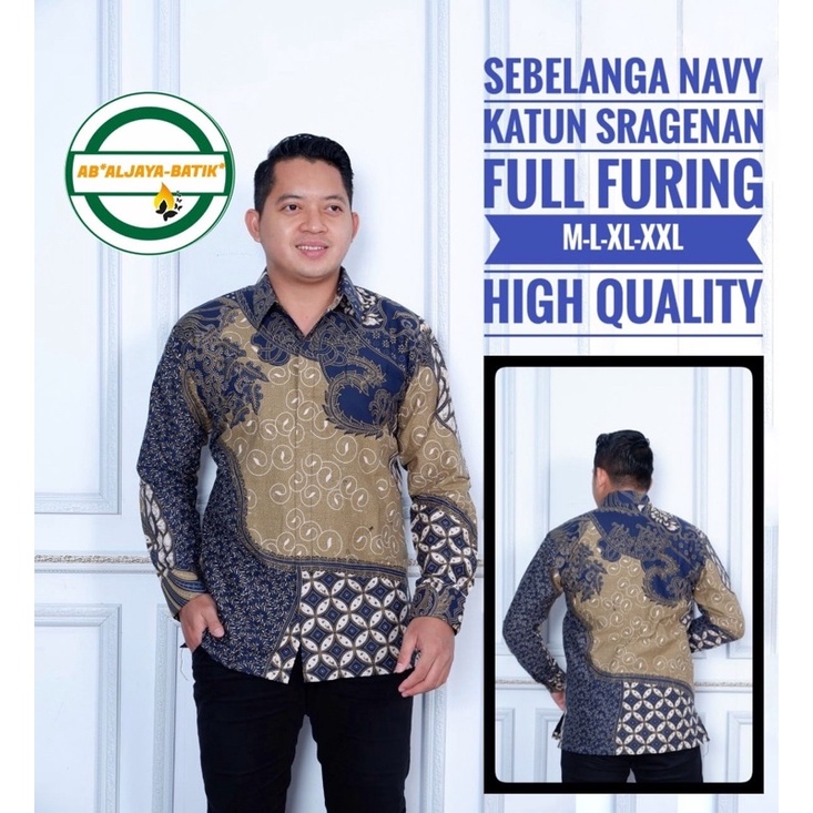 Batik Pria SEBELANGA NAVY Full Furing Katun Halus Primisima High Quality