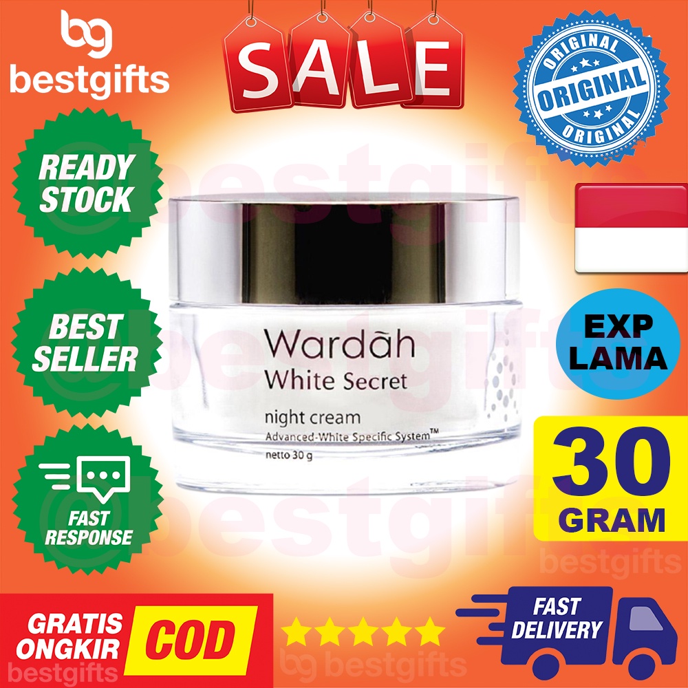 WARDAH WHITE SECRET NIGHT CREAM KRIM MALAM MENCERAHKAN KULIT MUKA KUSAM MELEMBABKAN WAJAH 30 GRAM