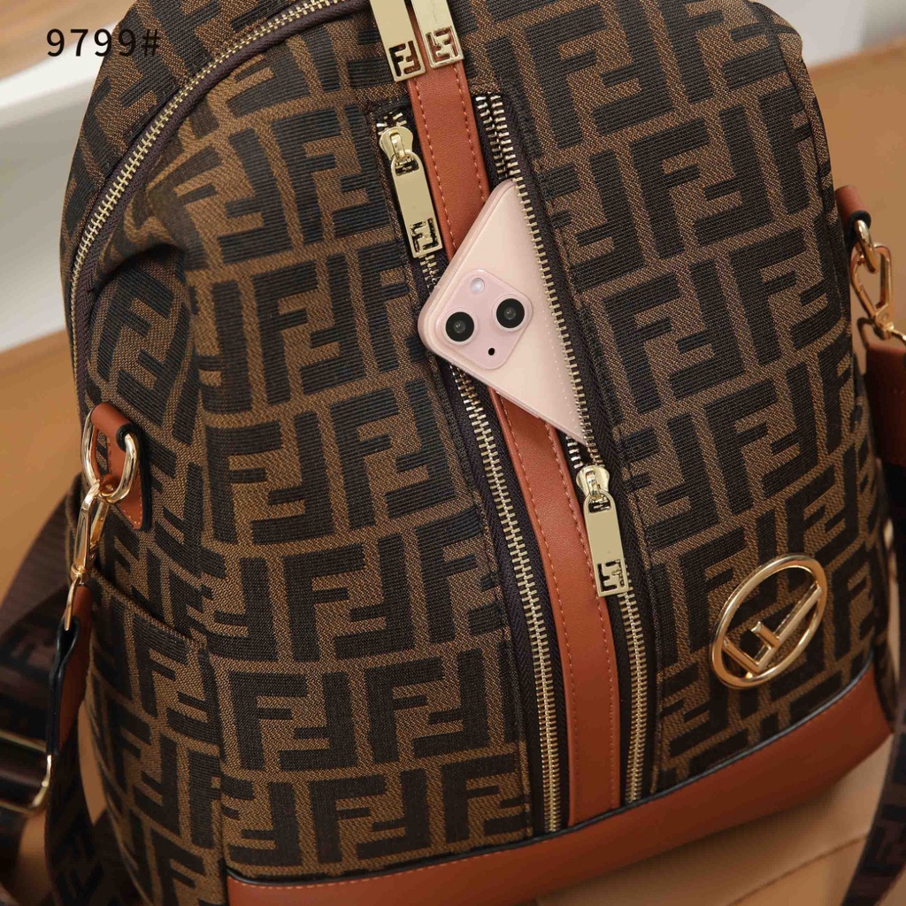 Logo Canvas Leather Backpack Shoulder Bag 9799