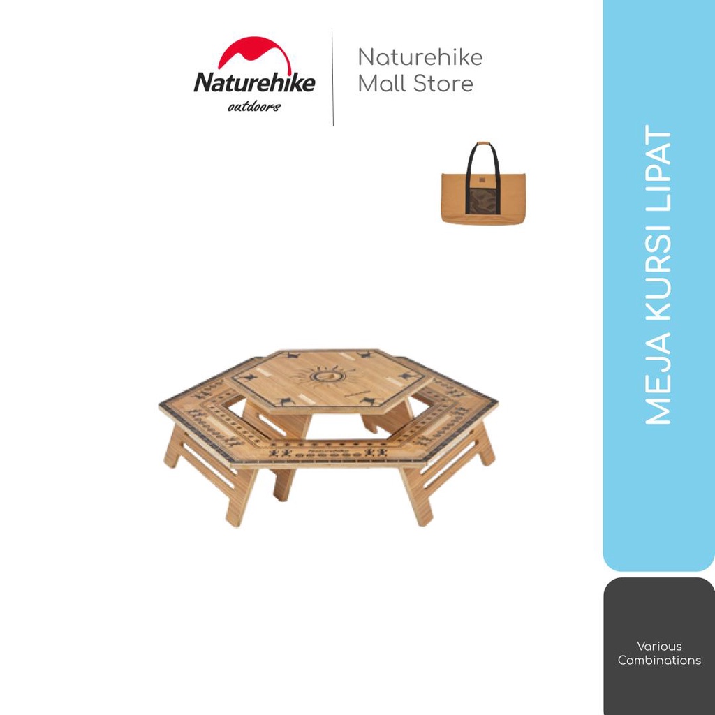 MEJA KURSI LIPAT KAYU PORTABLE CAMPING OUTDOOR NATUREHIKE NH21JU004