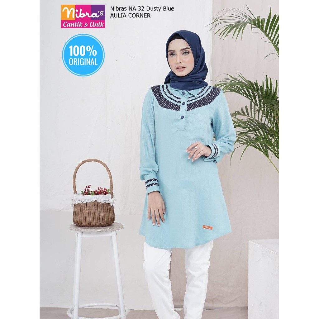 Untuk Ke Kantor Atasan Nibras NA 32 Dusty Blue ORIGINAL Baju Atasan Muslim Untuk Rok