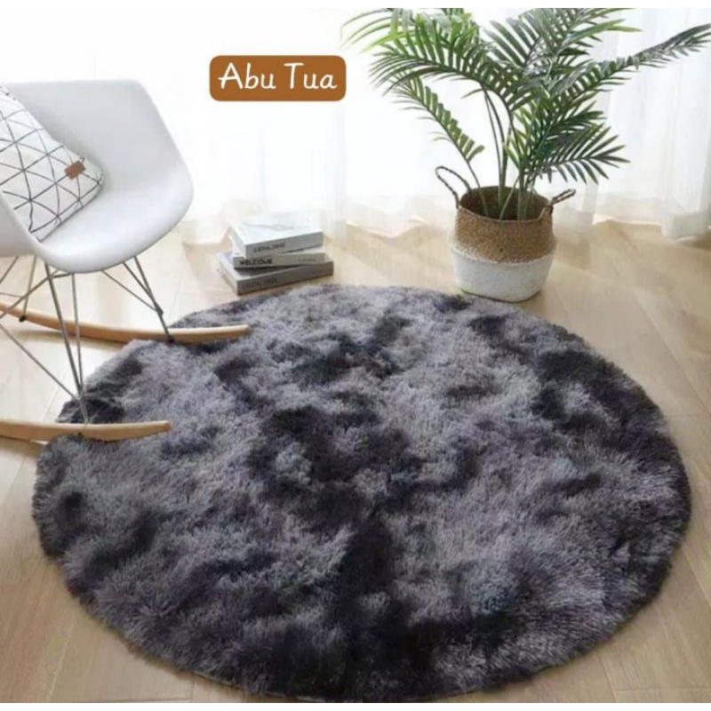 karpet bulu bulat motif tiedye