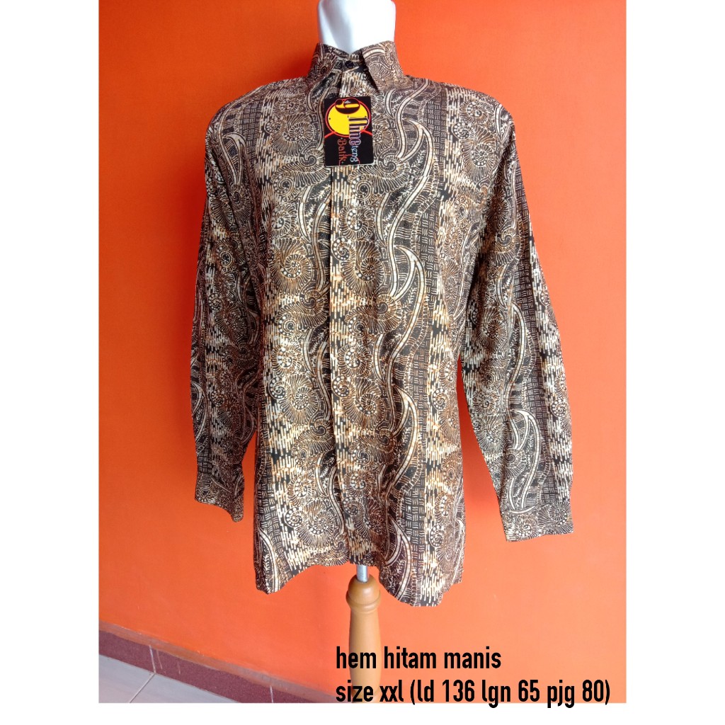 kemeja lengan panjang super jumbo XXL coklat Pakaian Pria Atasan 9teng batik jambi sumatera sumatra