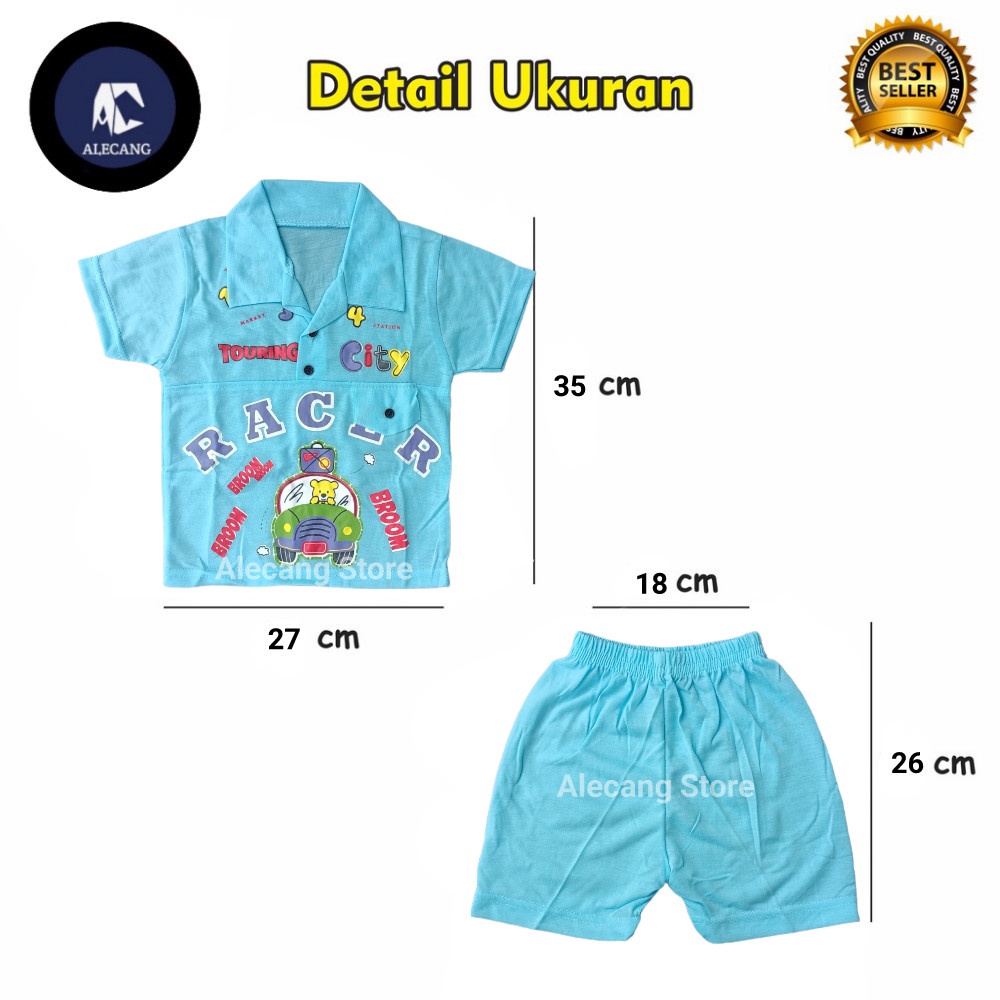 Setelan Pendek Baju Bayi Laki-laki size 0-6 Bulan BERKERAH MOTIF CAR