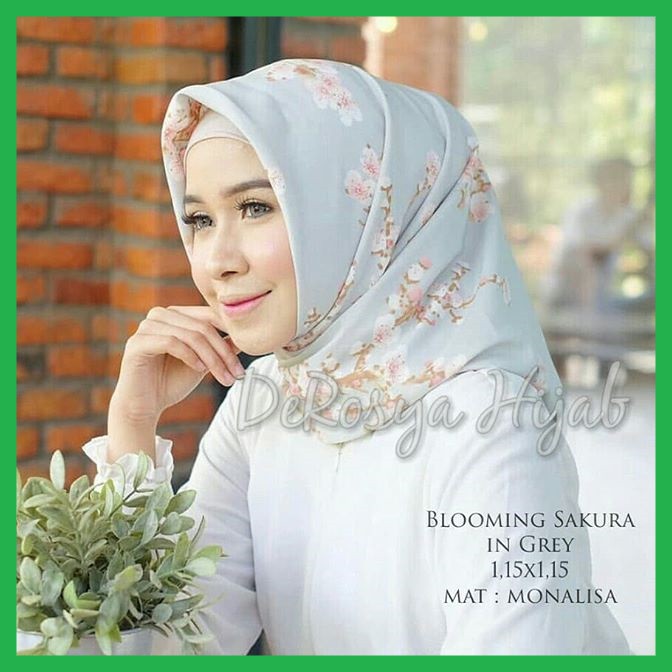 ✅ Hijab Sakura Blooming Square Segi Empat Satin Max Monalisa Kerudung Segi Empat Lembut Skura Silver