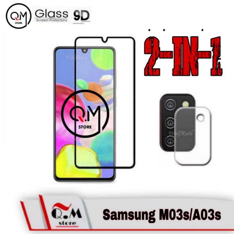 Paket 2 IN1 Tempered Glass Layar 9D Samsung M03S / Samsung A03S Screen Quard High Quality Pelindung Layar