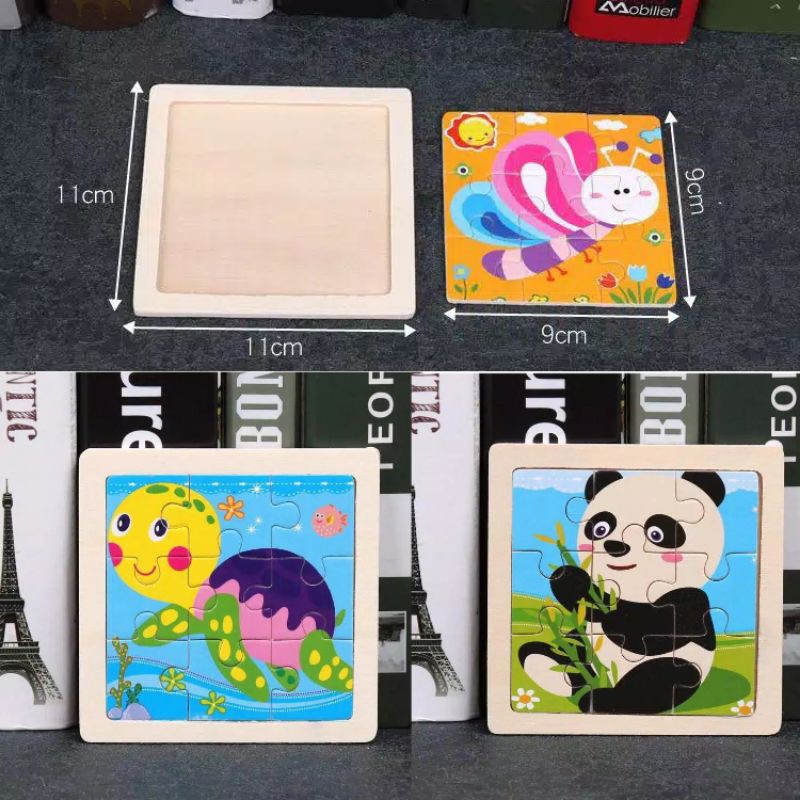 mainan edukasi puzzle zigsaw wooden animal puzzle wooden animal bebek panda kura kura