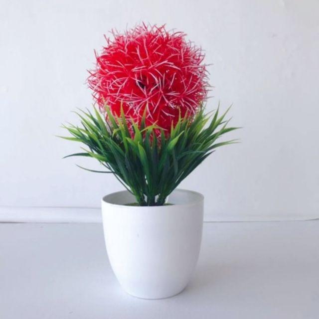 NM346 Bunga plastik / Pajangan bunga Artifisial / Snapdragon/ Vas Bulat-Merah