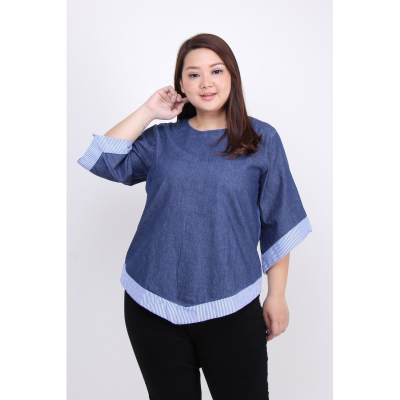 Atasan Wanita Baju Jeans Kombinasi / Baju Denim Kombinasi JSK - 3911 Big Size