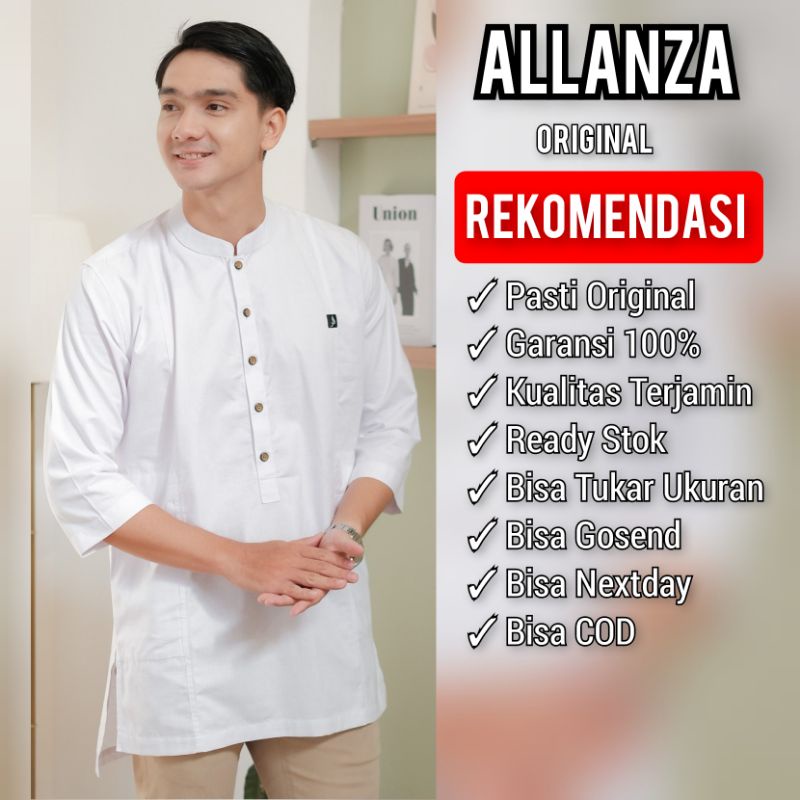 ALANZA MUSLIM WEAR ORIGINAL koko kurta Pakistan baju muslim pria lengan tiga perempat kurta pria warna putih art NEW AMW 002