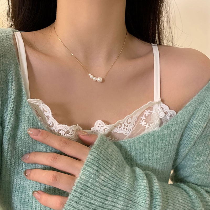 Fancyqube Kalung Choker Rantai Klavikula Hias Liontin Mutiara Untuk Wanita