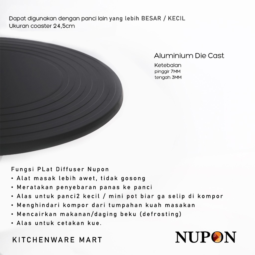 Plat Diffuser Nupon -Tatakan Panci Nupon -ALPOT- Alas Panci- DEFROST TRAY coating PFOA FREE FOOD GRADE- Untuk Kompor Gas