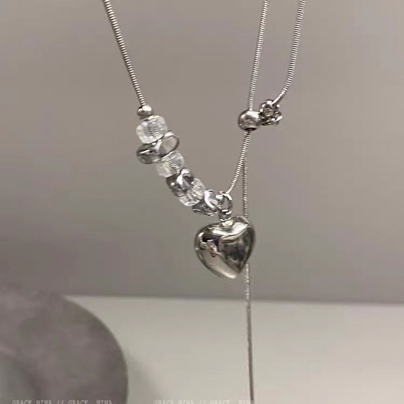 Versi Korea Dari Liontin Manik-Manik Cinta Kristal Baru Rantai Tulang Selangka Tren Fashion Kalung Perhiasan Wanita COCOJEWELRY