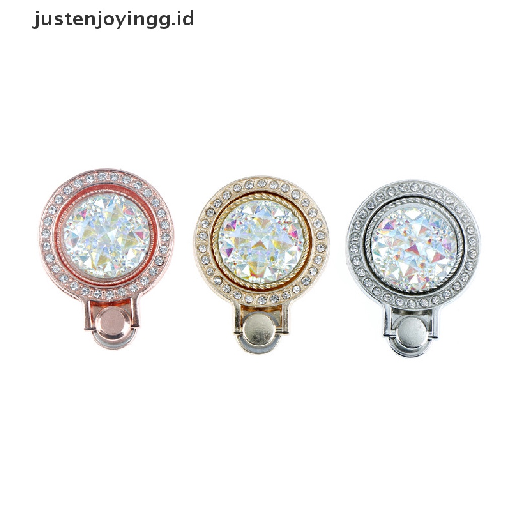 1pc Ring Stand Holder Hp Bahan Metal Bentuk Bulat Aksen Kristal Bling Dapat Berputar 360 Derajat