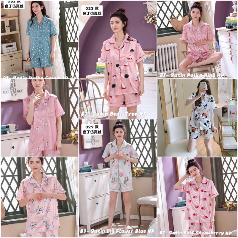 baju tidur wanita / pajamas satin hp / piyama hp import / baju bobo