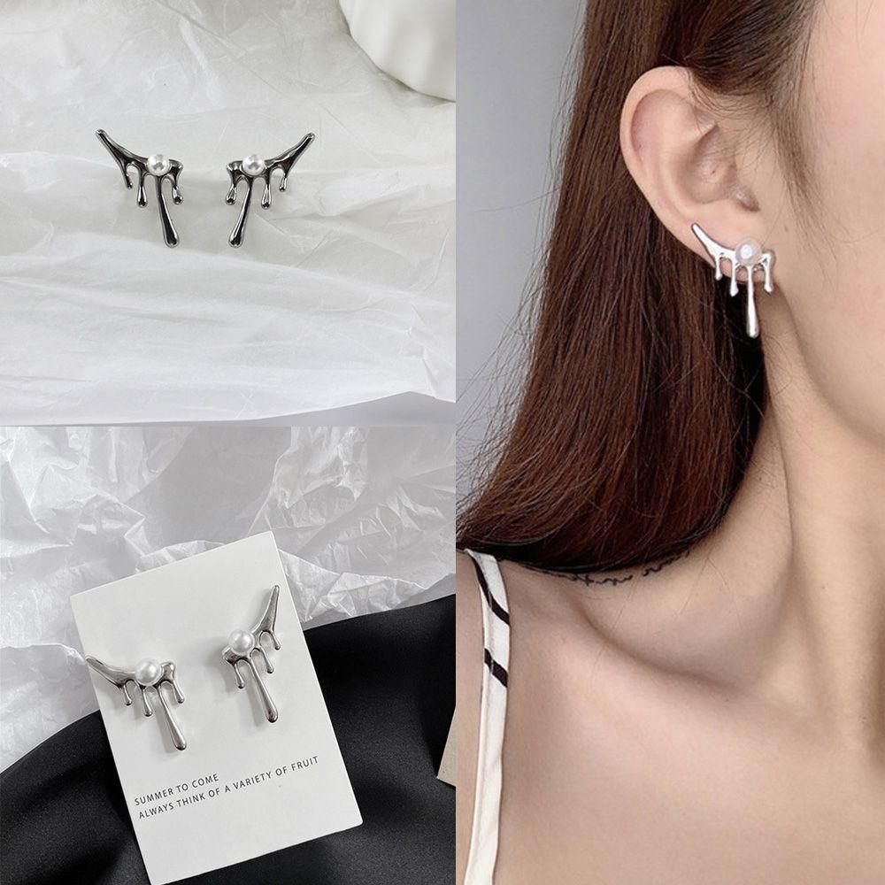 Anting Pejantan Mutiara Geometris Nanas Fashion Pesta Gadis Drop Earrings