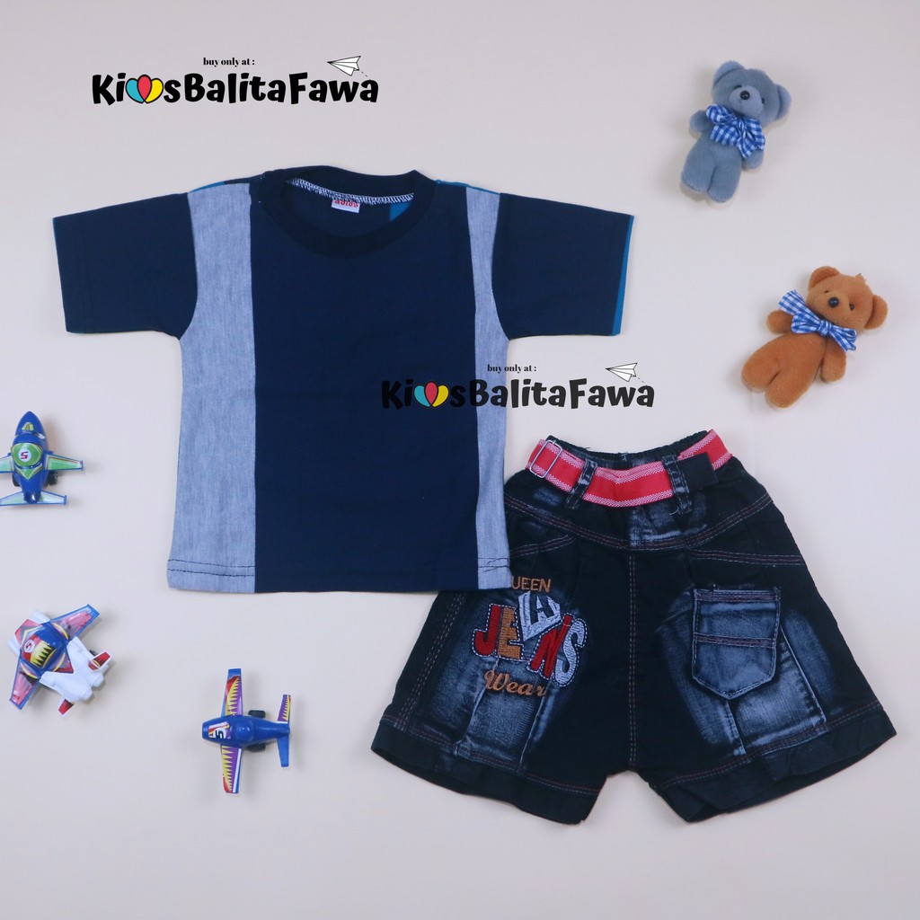 Setelan Salur Jeans uk 1-2 Tahun / Kaos Anak Murah Celana Jeans Anak Murah Setelan Anak Murah