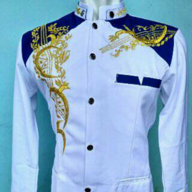 (( LEBSA MOESLIM WEAR )) Jasko/Jas koko busana muslim pria dewasa  2025 warna  Putih Kombinasi Biru 