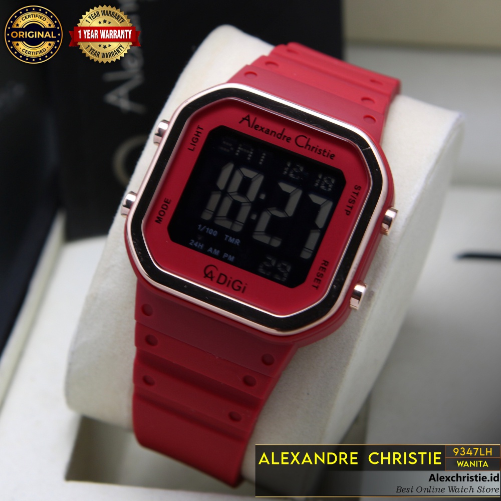 New 2022 Jam Alexander Christie Wanita Digital 9347LH Red Original Cantik Elegan