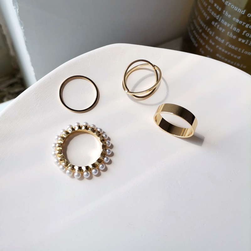 Four-piece Geometric Ring Accessories Temperament  Personality Korean Fashion Simple