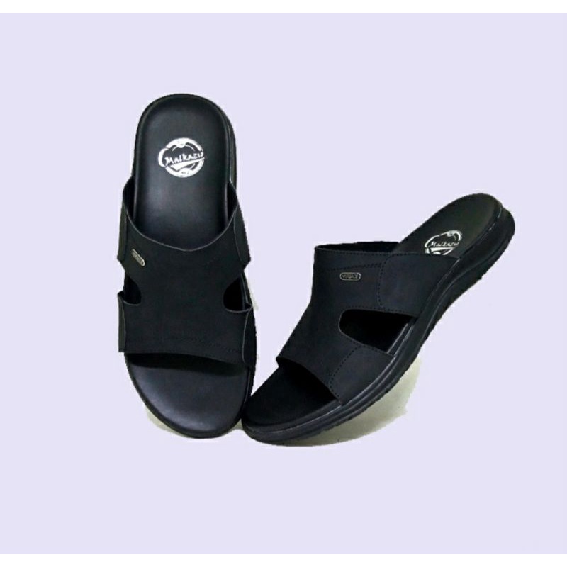 Sandal KOKOP Pria Big Size 39-44 Sendal Malzie Slide Kulit Kasual / KOKOP Black Original, 43