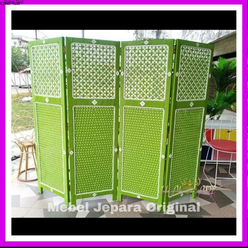 Penyekat Ruangan Hijau - Sketsel Pintu 4 Bahan Rotan Sintetis Modern