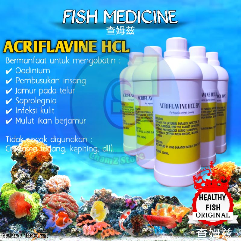 Original Healty Fish Acriflavine hcl 1 liter / acriflavine hcl 1 liter / acriflavine hcl 1ltr / acriflavine hcl / acriflavine / obat ikan