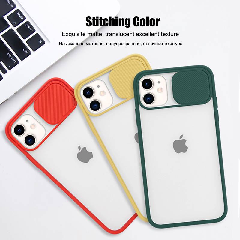 For iPhone 11 12 Mini Case 11 Pro Max Push Camera Protection Matte Clear Shockproof Case For iPhone XR X XS Max 8 7 Plus Cover