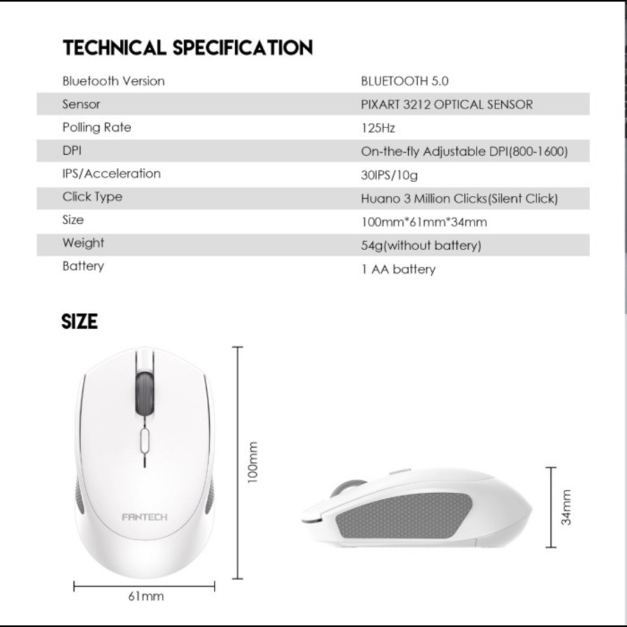 Mouse bluetooth Silent Click Fantech W190 Dual Mode Mouse wireless