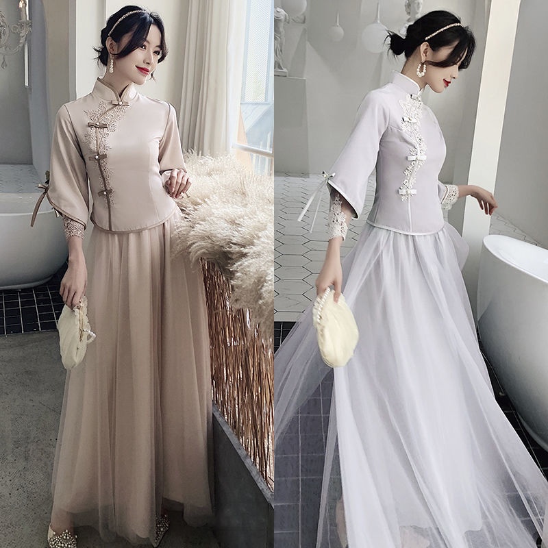 Chinese bridesmaid dress long style 2021 autumn winter new fashion Chinese style sister group Xiuhe